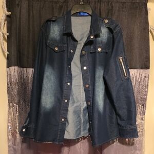 Men's Dark Blue Casual Button-Down Denim Shirt